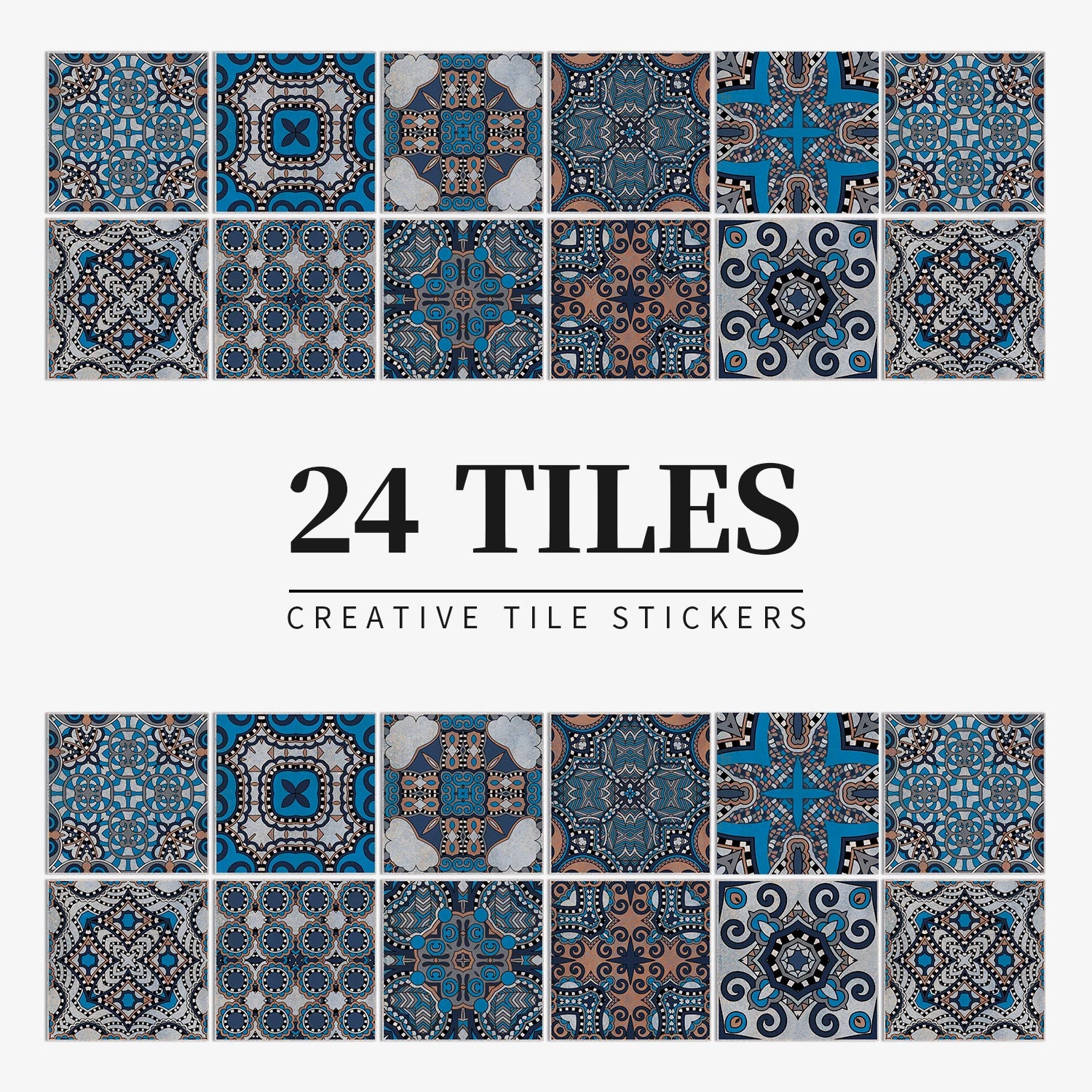 24Pcs European retro style Art Tile Wall Stickers With Self Adhesive Removable Bathroom Kitchen Waterproof Pvc Decal Wallpaper