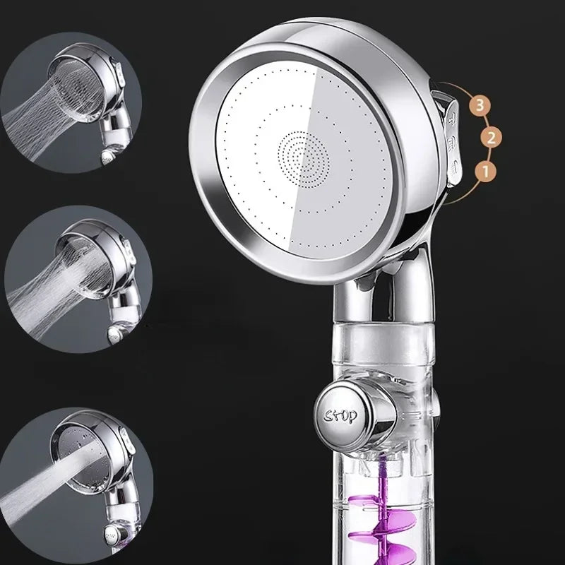 Handheld Turbocharged Pressure Shower Head 3 Modes Propeller Turbo Showerhead for Detachable Rainfall Spray and One-Touch Switch