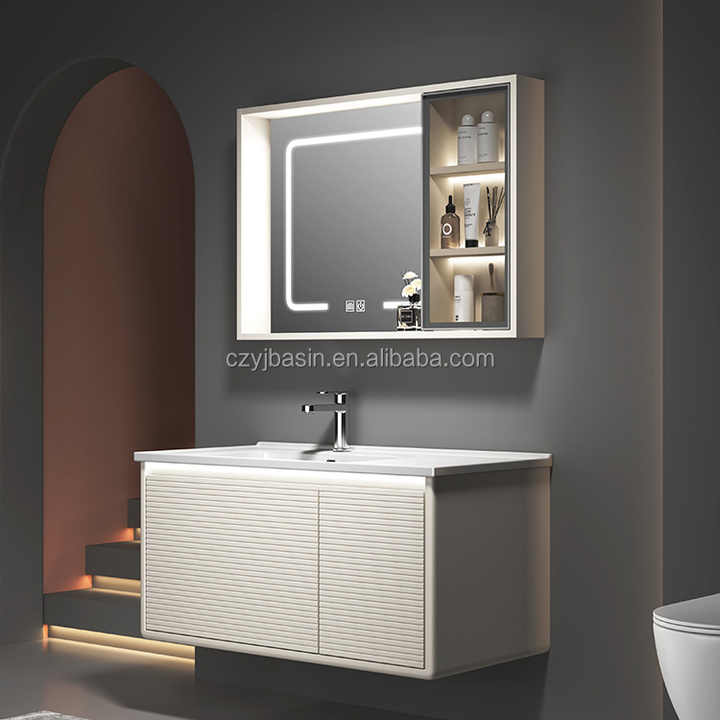 Custom PVC Bathroom Cabinets Combined Floating Design For Hotel Apartment 