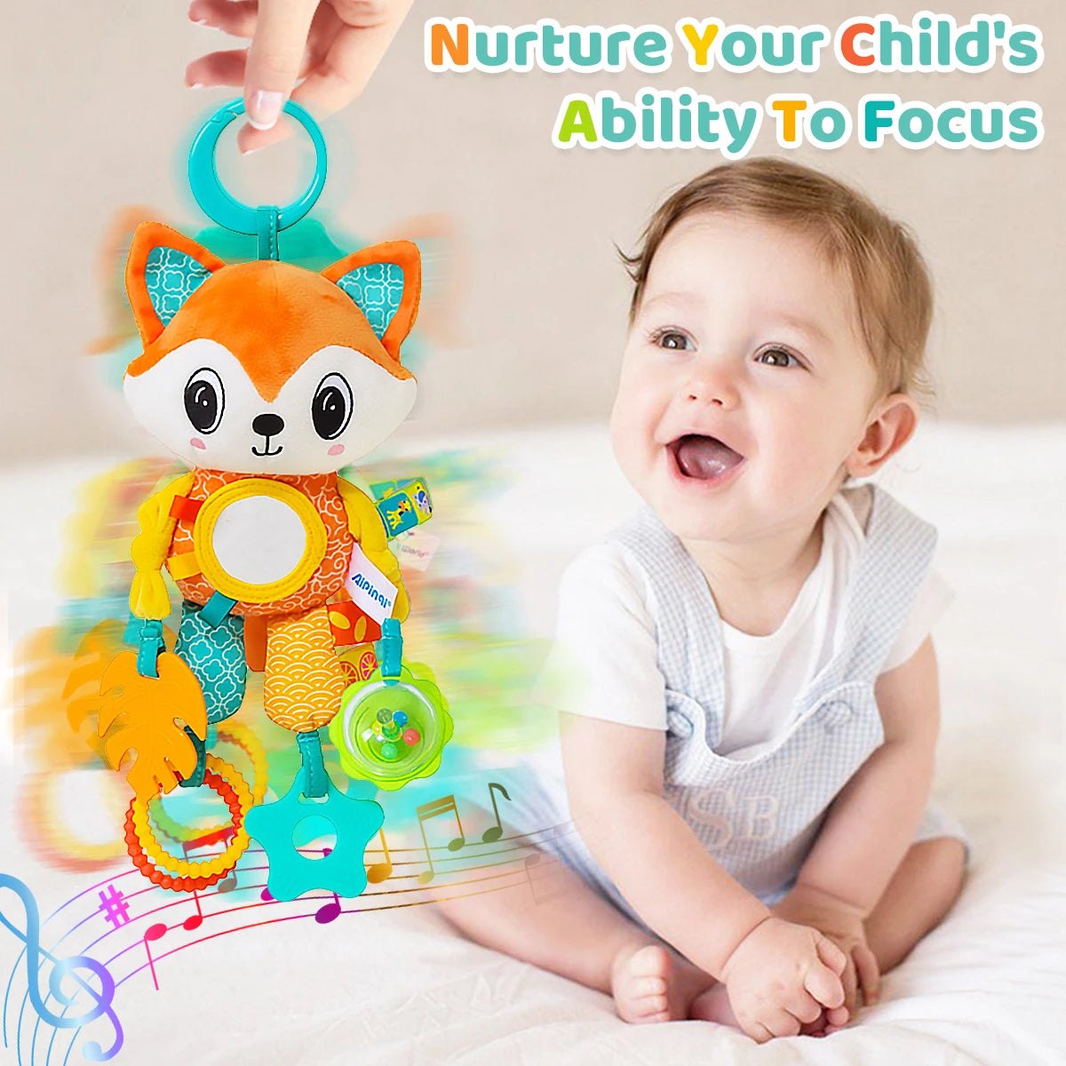 Wind Chimes Plush Animals Hanging Stroller with Teether for Babies