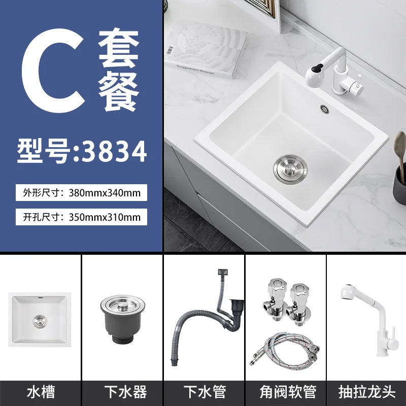Bar counter square white quartz stone sink size single under counter kitchen vegetable basin - Daisan Mart