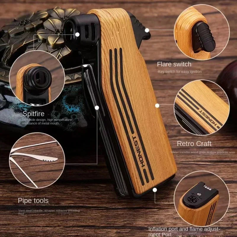 New Multifunctional Special Pipe Machine Oblique Fire Retro Open Fire Lighter Inflatable with Smoke Knife Pressure Stick Scraper - Daisan Mart