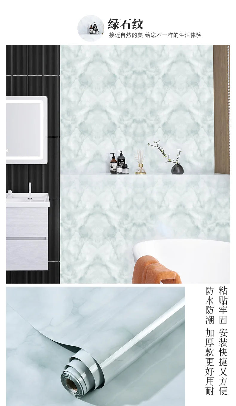 60cm Marble Vinyl Film Self Adhesive Wallpaper Bathroom Kitchen Cupboard Countertops Contact Paper PVC Waterproof Wall Stickers