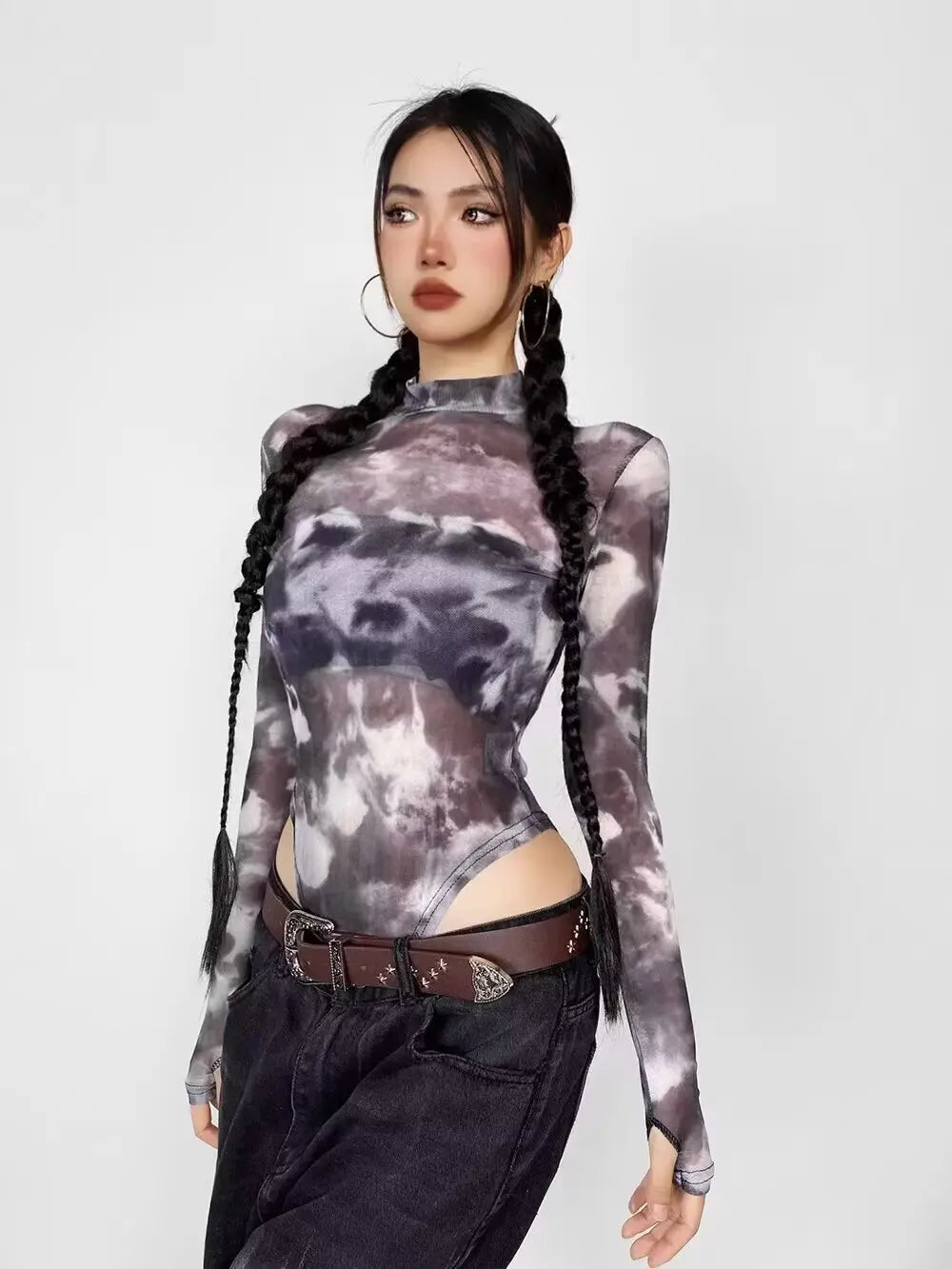 Sexy 2-Color Ombre Mesh Long Sleeve Bodysuit 2025