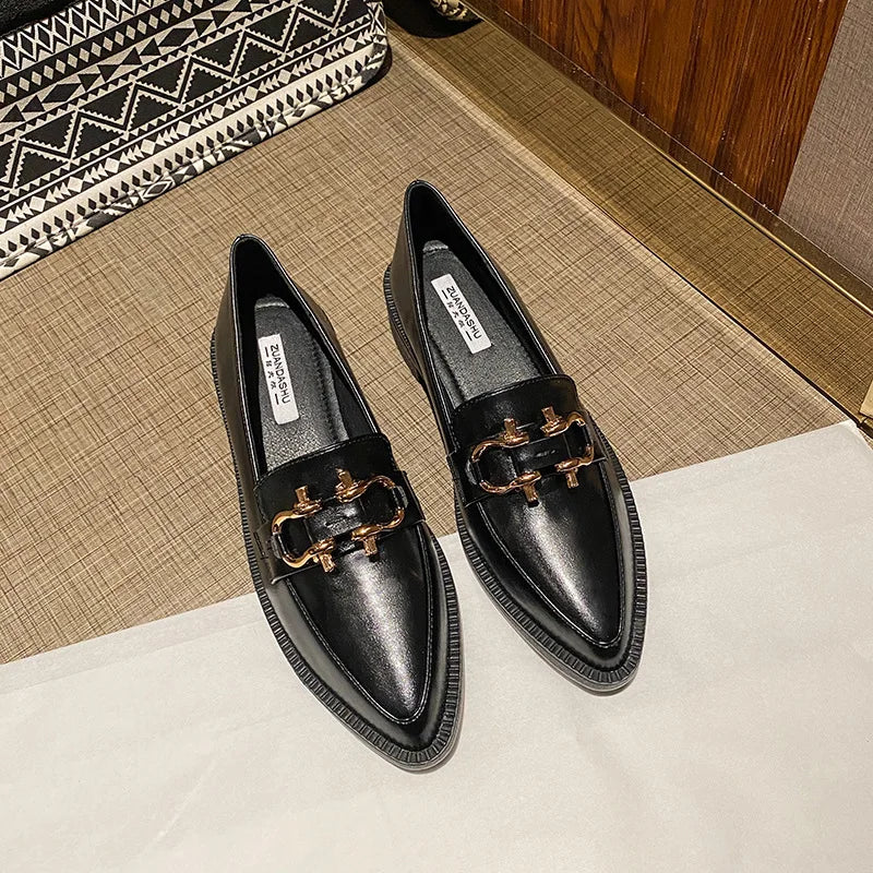 Women's Pointed Toe Chain Platform Slip-on Loafers