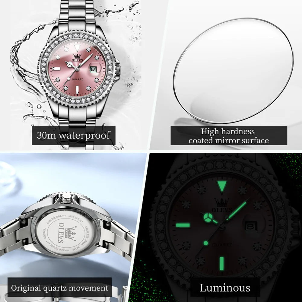 OLEVS 9945 luxury women's watch, studded with stones, date calendar