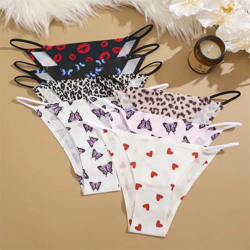 Women's Sexy Low Waist Butterfly Printed Silk Panties XS-XL
