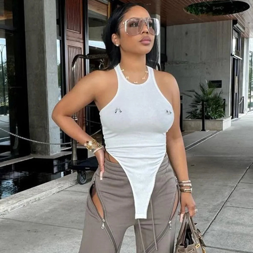 Gtpdpllt Crew Neck Sleeveless Bodysuits White Summer Tank Tops Woman Y2K Clothing Fashion Streetwear Outfits Rompers