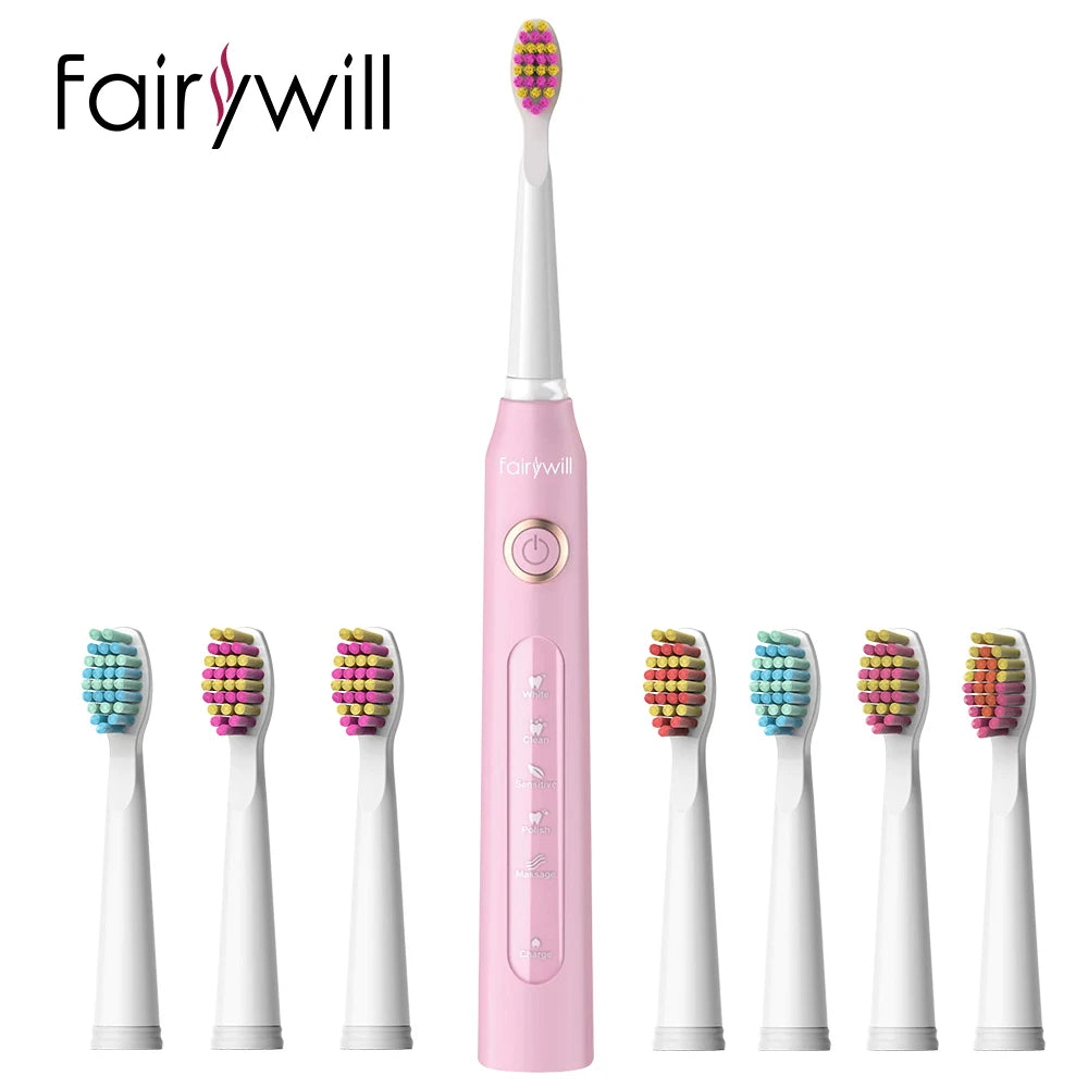 Fairywill Electric Sonic Toothbrush FW-507 USB Charge Rechargeable Adult Waterproof Electronic Toothbrushes Replacement Heads s
