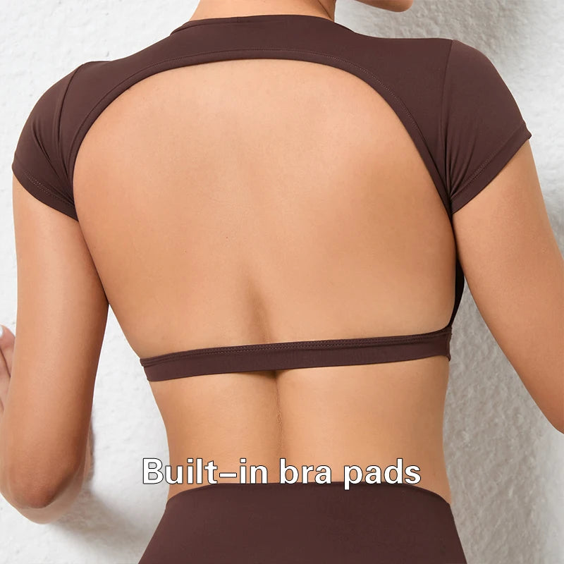 Women's Breathable Backless Yoga Gym Active Sports Shirt