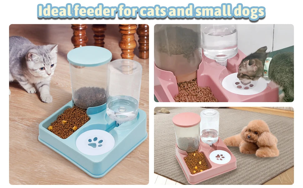 Automatic Cat Feeder Water Dispenser Set, 2 In 1 Tilted Automatic Pet Food And Water Feeder Gravity Food Feeder and Waterer - Daisan Mart