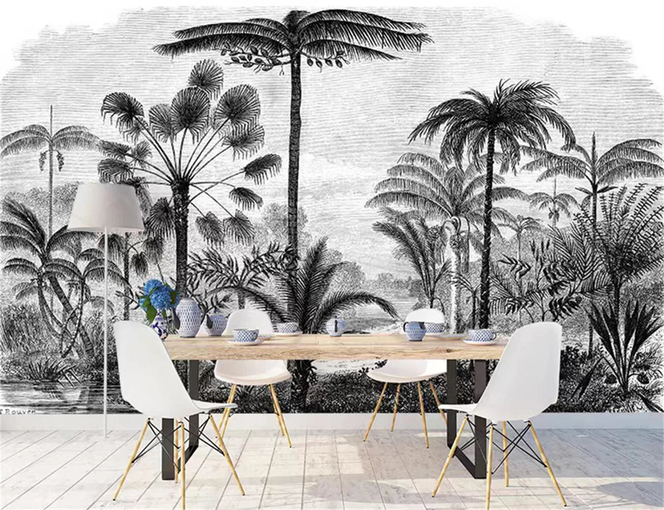 Custom Black and White Tropical Plant Tropical Wallpaper Mural for living Room TV Background 3d Stickers wall papers home decor