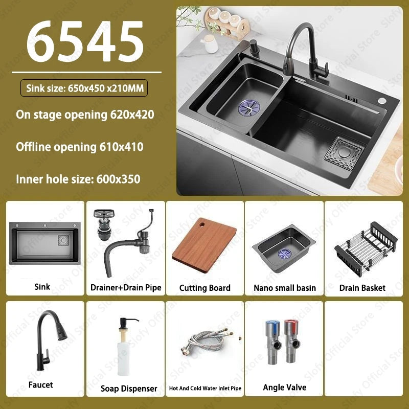 Multifunctional Kitchen Sink Large Capacity Single Bowl Stainless Steel Sink Vegetable Workstation With Faucet Drain Accessories - Daisan Mart