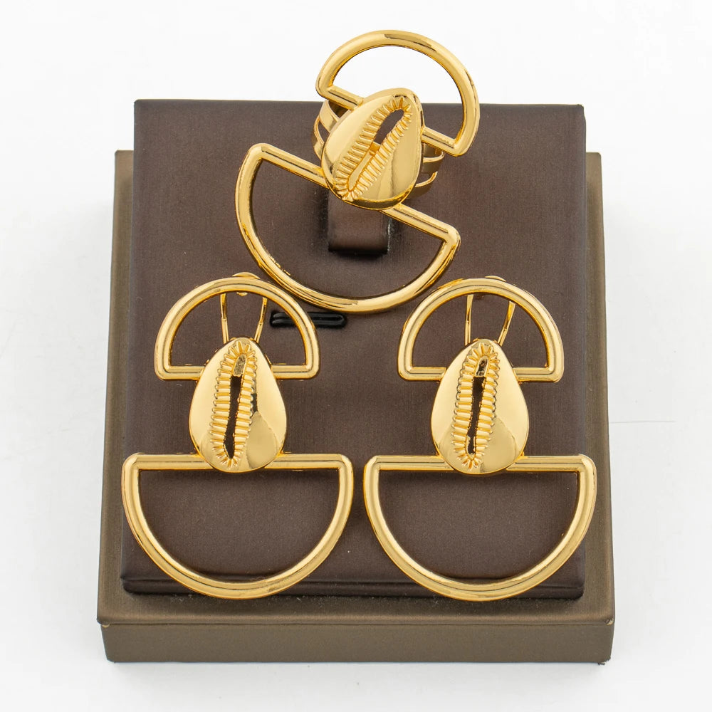 ###Precious Gold Jewelry Set: Earrings &amp; Rings For Women