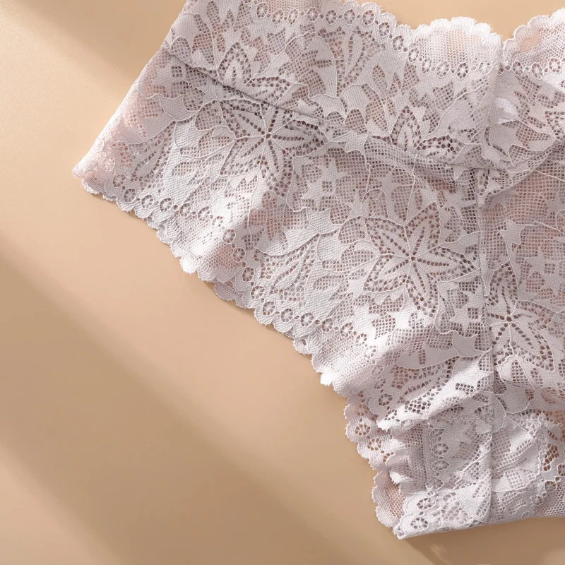 5PCS Women's Sexy Lace Star High Waist Thongs Solid Color Hollow Out Transparents Underwear Female Perspective G-strings S-XXL