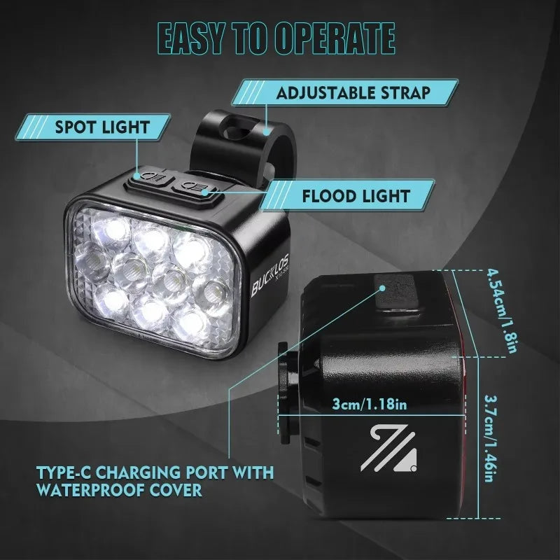 BUCKLOS LED Waterproof USB Bicycle Light 1100mAh