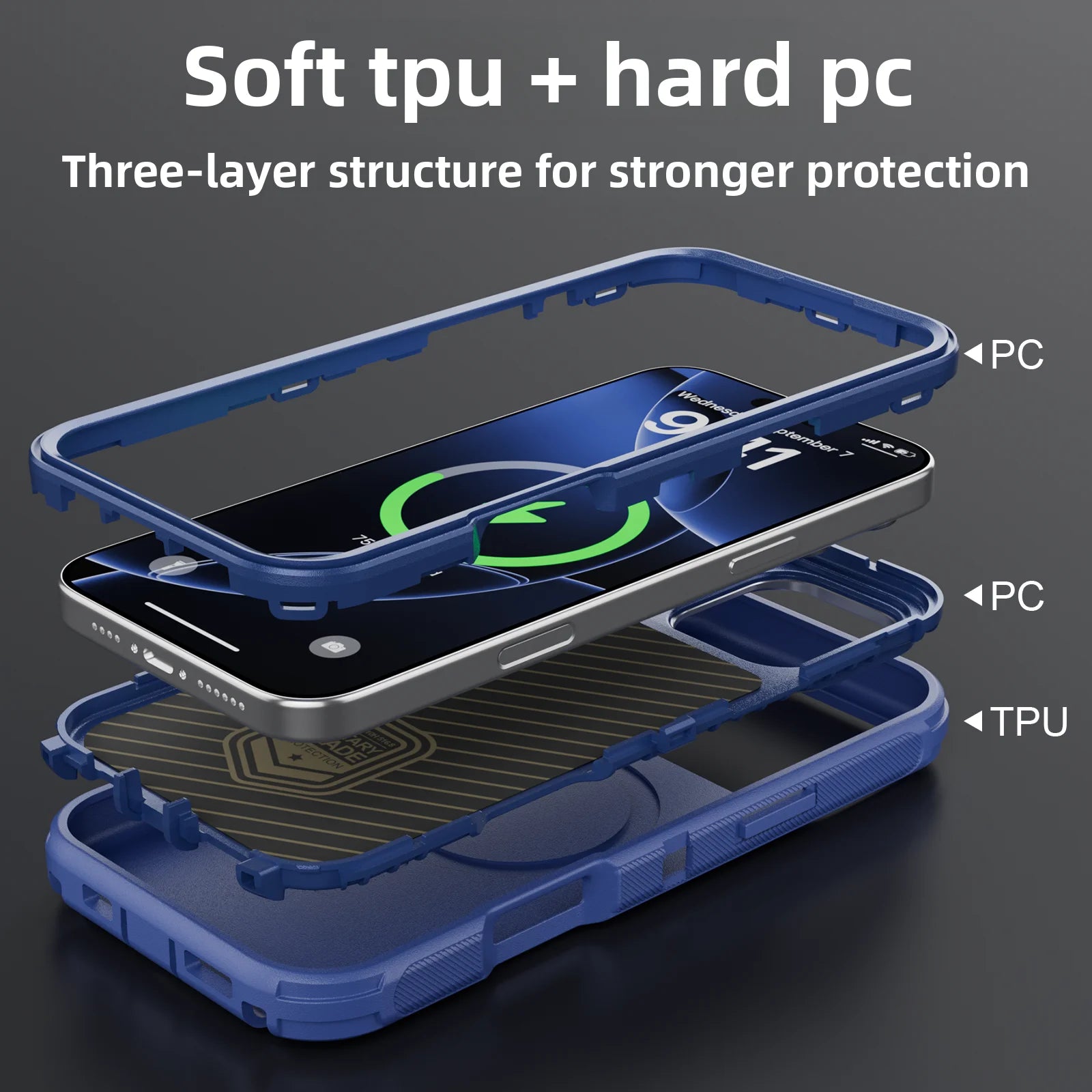 3 in 1 Shockproof Heavy Duty Rugged Phone Case For iPhone 16 15 14 13 Pro Max 16 Plus Metal Lens Stand Magnetic Magsafe Cover - Daisan Mart