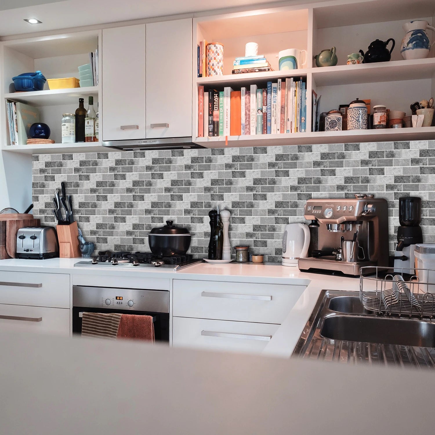 Waterproof Self Adhesive Removable 3D DIY Modern Grayish White Marble Tile Wall Sticker Bathroom Kitchen Cupboard Home Decor