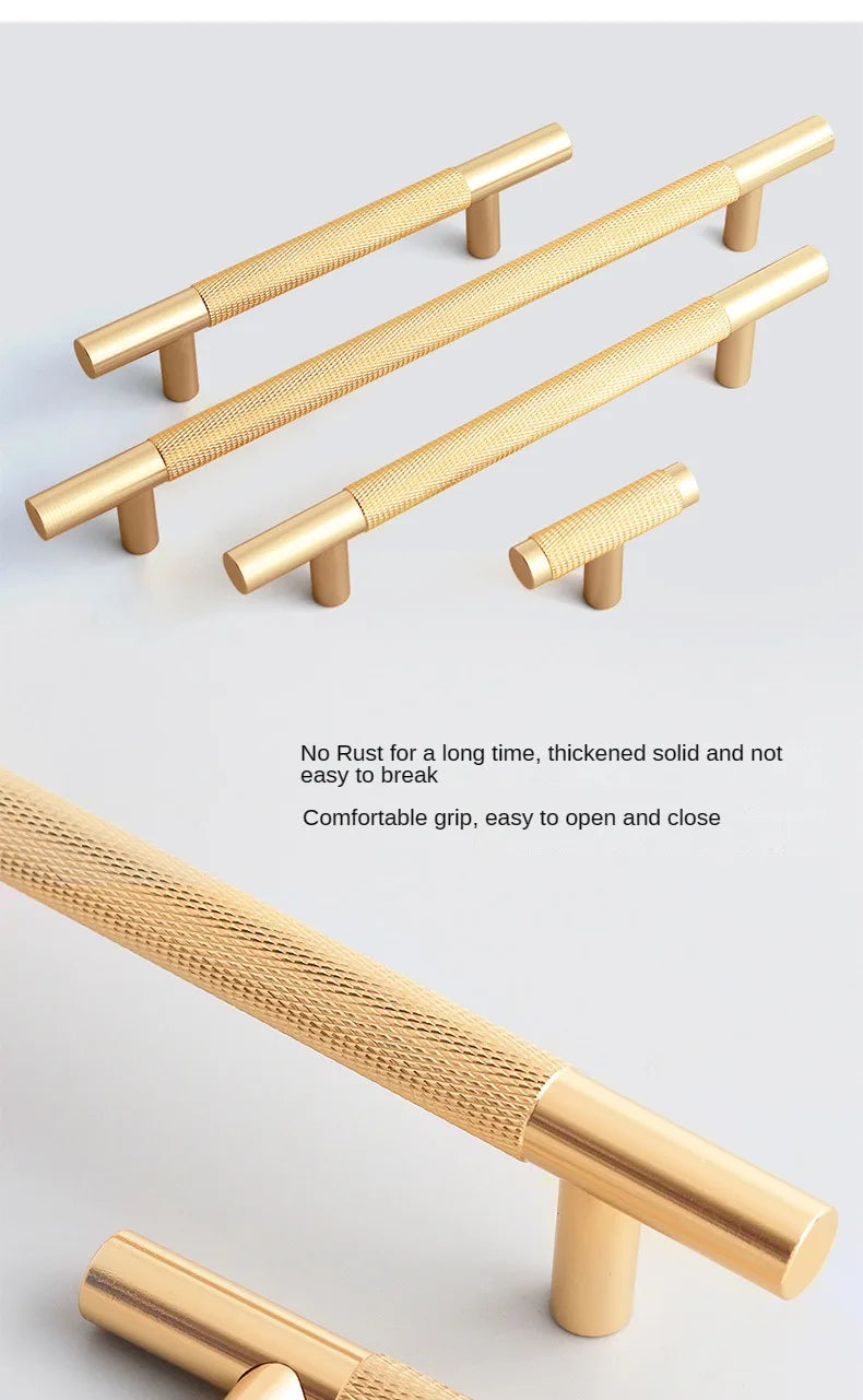 Long Knurled Handle Kitchen Cabinet Door Handles Drawer Pulls Aluminum Alloy T Bar Bedroom Knobs Wardrobe Furniture Hardware