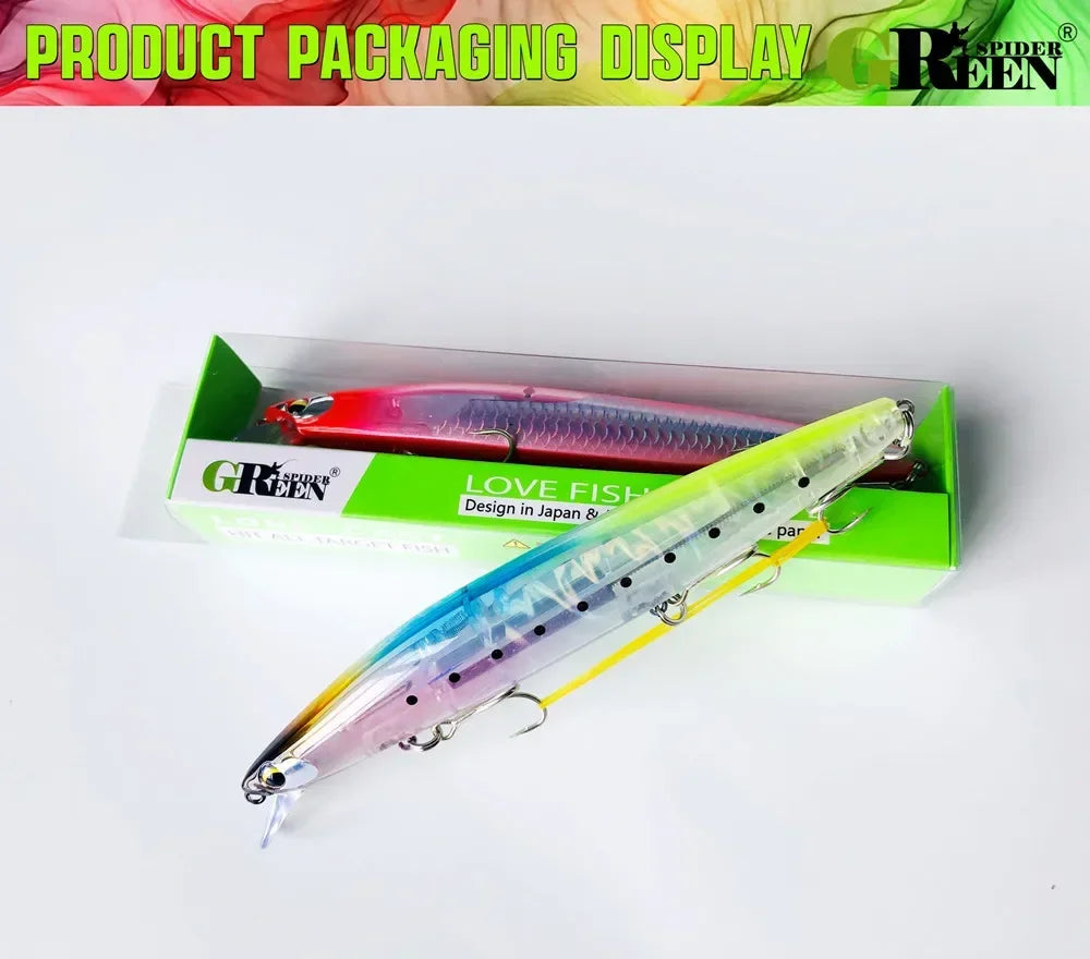 GREENSPIDER New UV 145mm/27g Floating Minnow Long Casting Hard Bait Flash Blade Wobbler Fishing Lure Sea Bass Lure