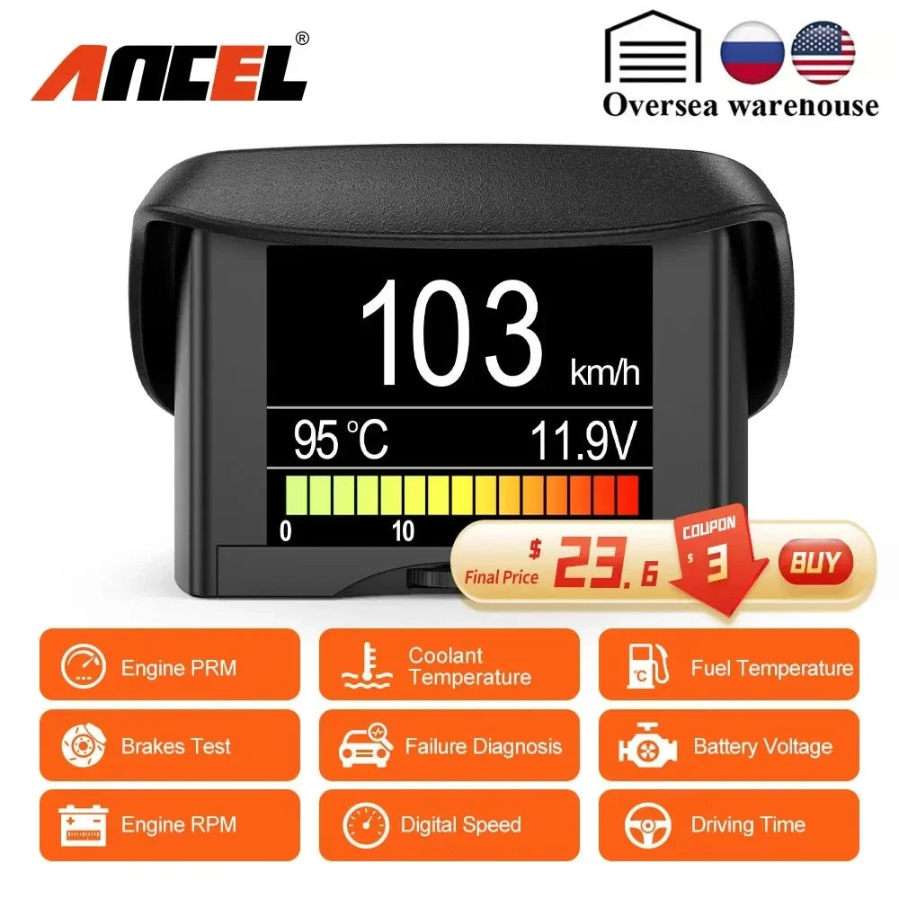 Màn hình hiển thị tốc độ 103 km/h, nhiệt độ 95°C, điện áp 11.9V, nền đen, viền đen.