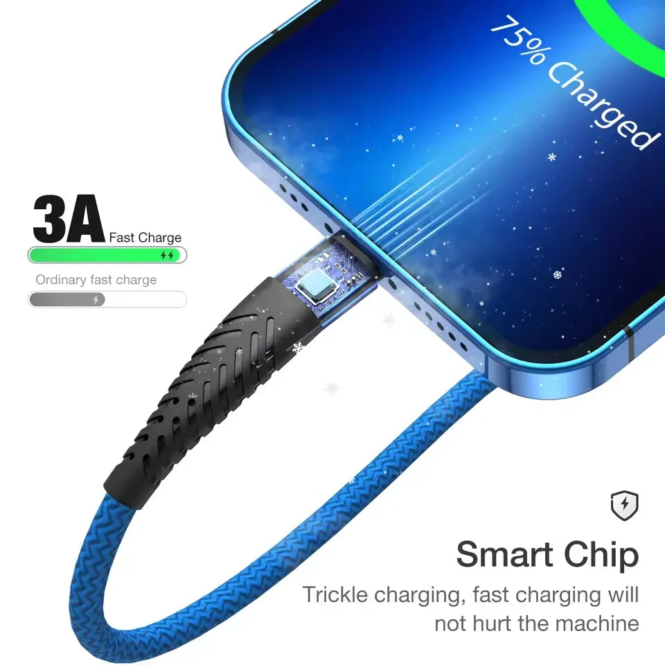3A USB Fast Charging Cable For iPhone/iPad Multi-Length
