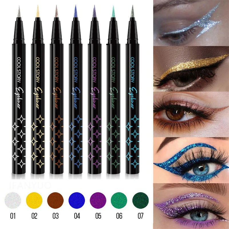 7-Color Glitter Eyeliner - Long-lasting, Waterproof
