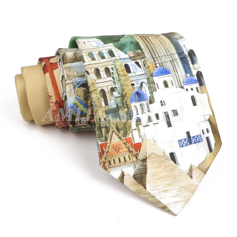 男士復古塗鴉圖案仿絲領帶 8厘米