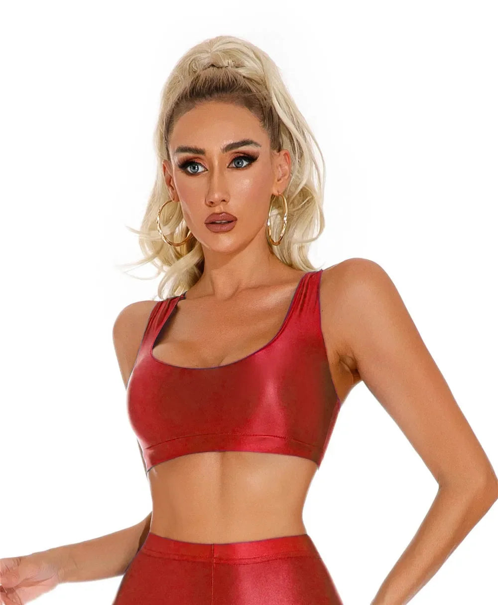 Women's Sexy Crop Top Bodycon Sports U-Neck