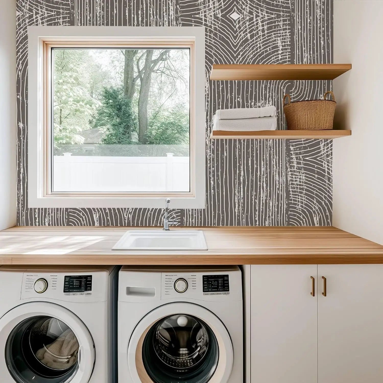 Boho Dark Grey Peel and Stick Wallpaper Geometric Arches Contact Paper Removable Wall Paper for Kitchen Walls Cabinet Drawer