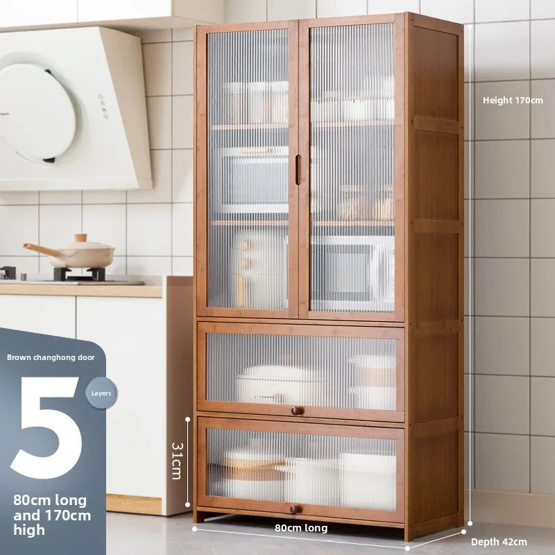 Multi-function kitchen cabinet: Dish rack, microwave, convenient storage
