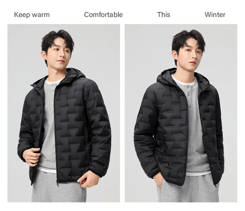 Men's waterproof down jacket keeps warm outdoors