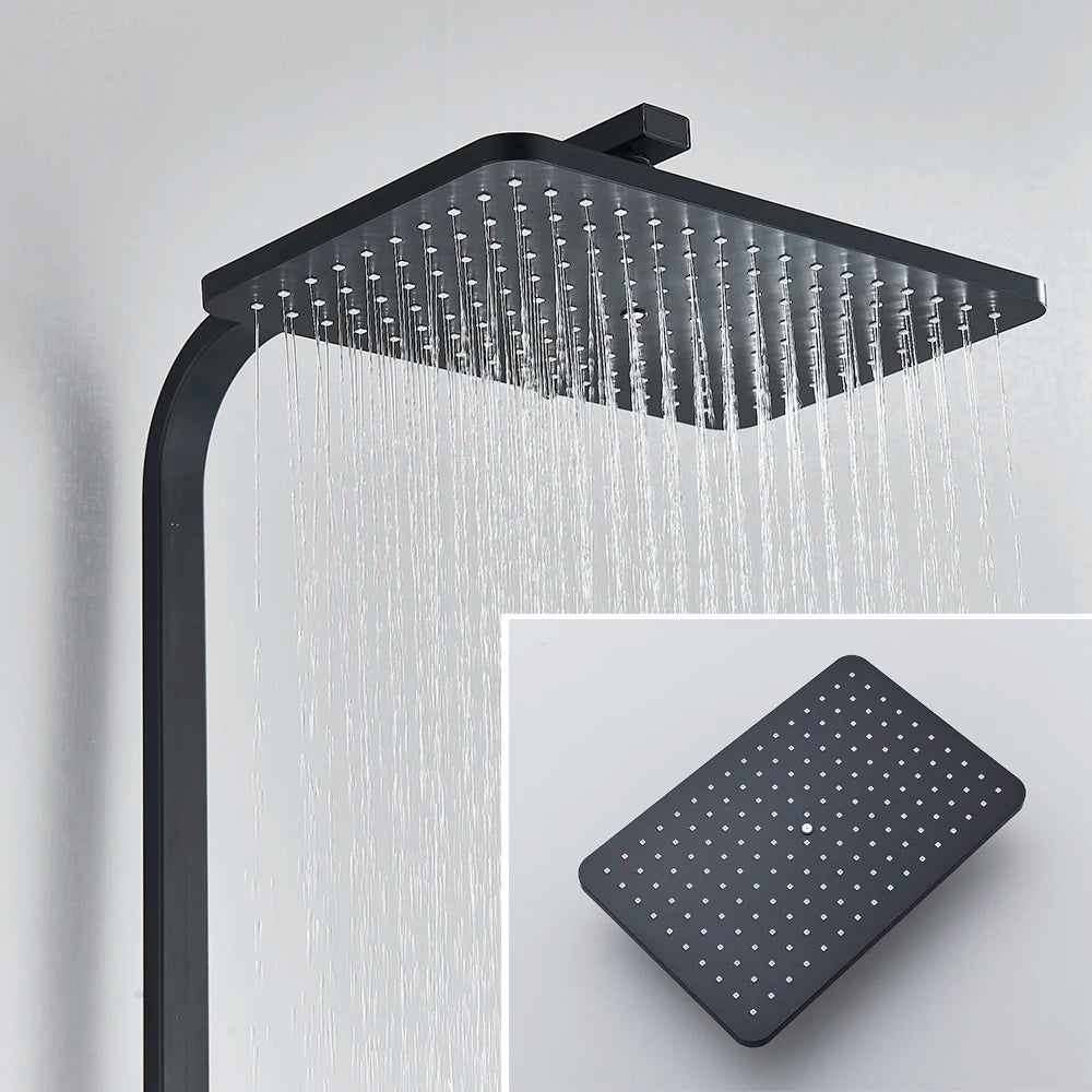 Chrome Brass Shower Faucet Set Rainfall Bathtub Tap With Bathroom Shelf 4 Function Height Adjust Shower Mixer Crane Fast Delivey