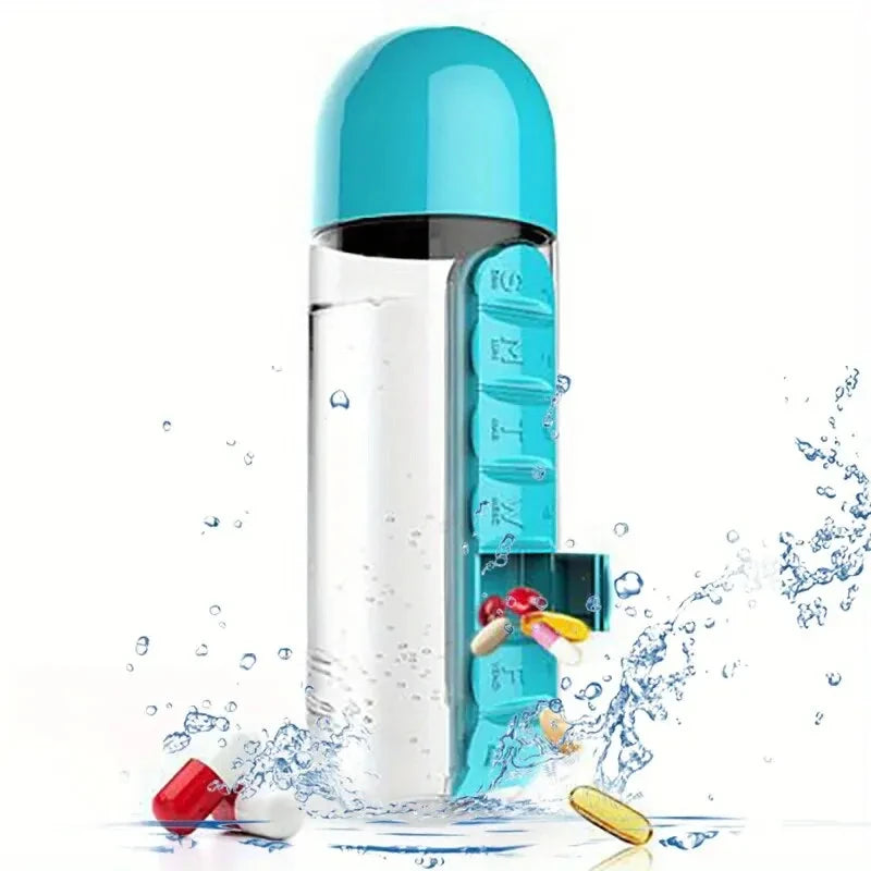 Portable Water Bottle with Convenient Medicine Box for Outdoors