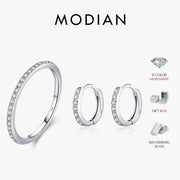 MODIAN D Color Moissanite 925 Sterling Silver Classic Simple Round Hoop Earrings Ring For Women Daily Fine Jewelry Set
