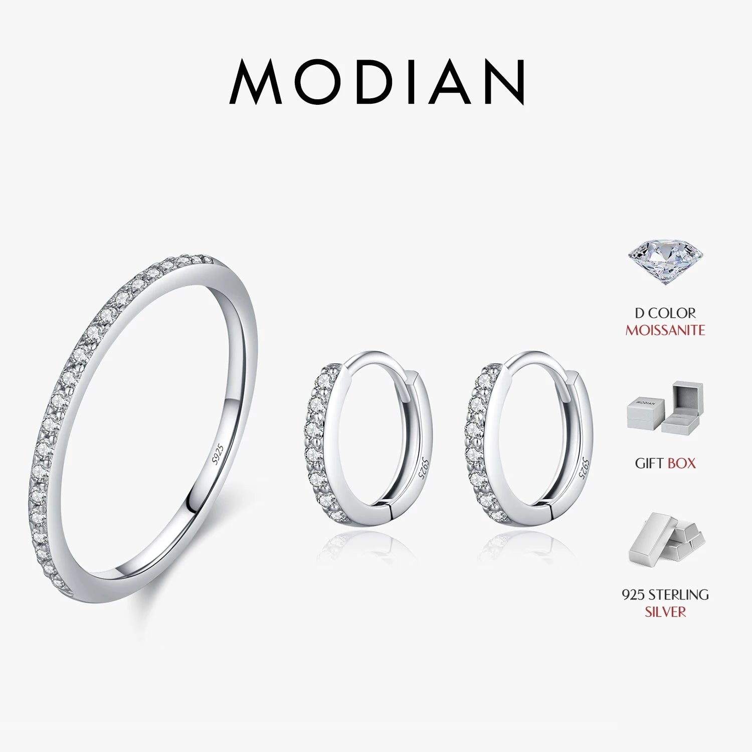 MODIAN D Moissanite Simple Earrings 925 Silver For Women
