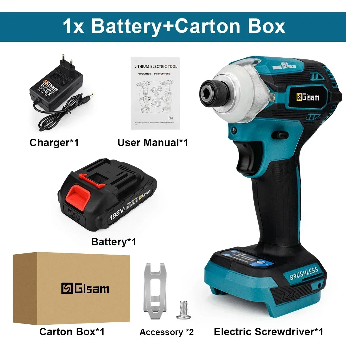 Gisam 588N.m Brushless Electric Screwdriver Cordless Impact Electric Wrench Drill Screw Driver Power Tool for Makita 18V Battery