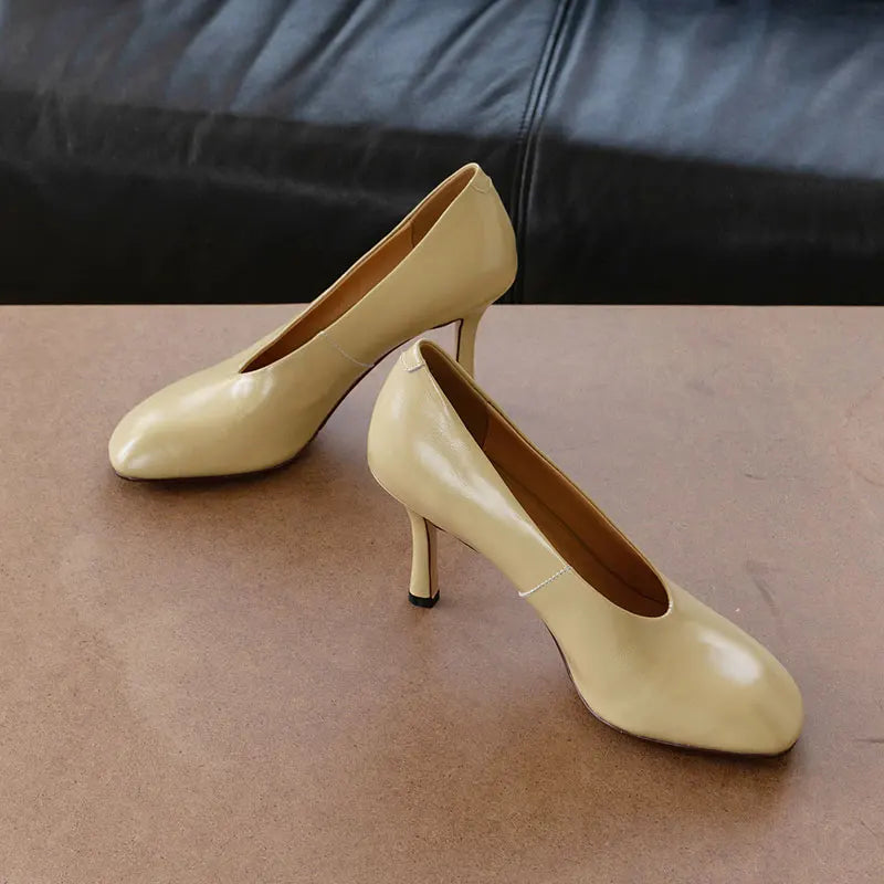 Giày Cao Gót Nữ Phong Cách Retro Pháp Da Thủ Công