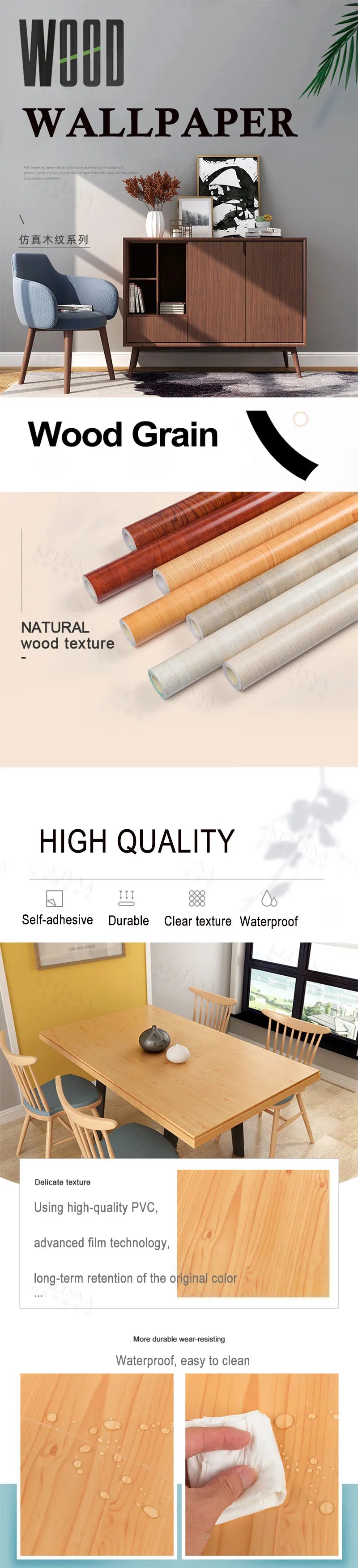 Giấy dán tường giả gỗ chống nước tự dán PVC