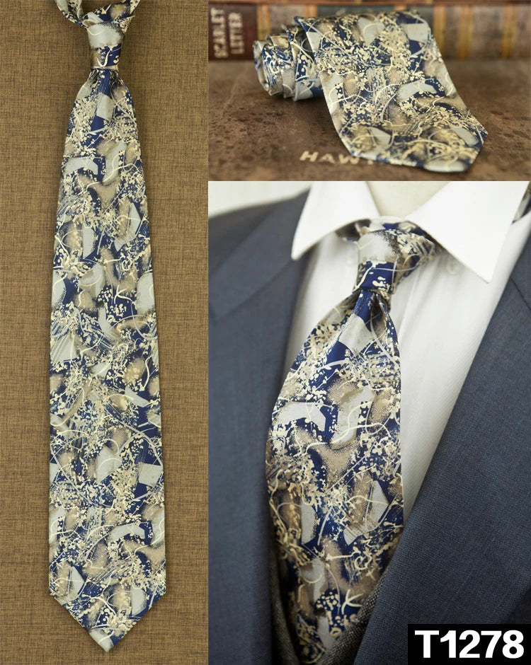 復古領帶，10厘米，100%真絲，抽象圖案