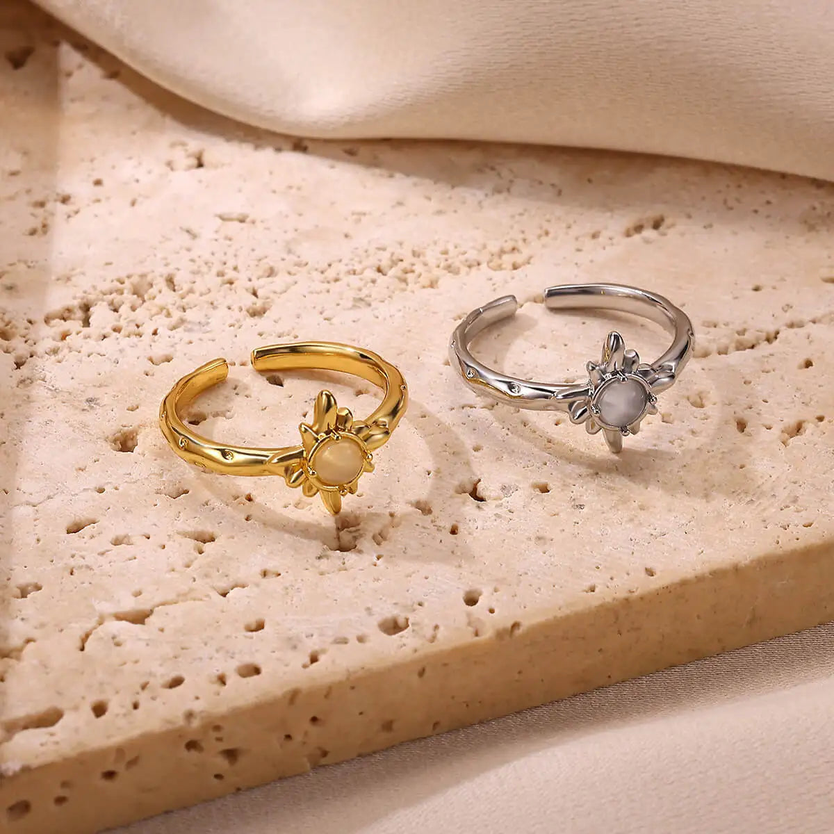 Chic Sun Jade Stone Women's Gold Ring Fashion Waterproof