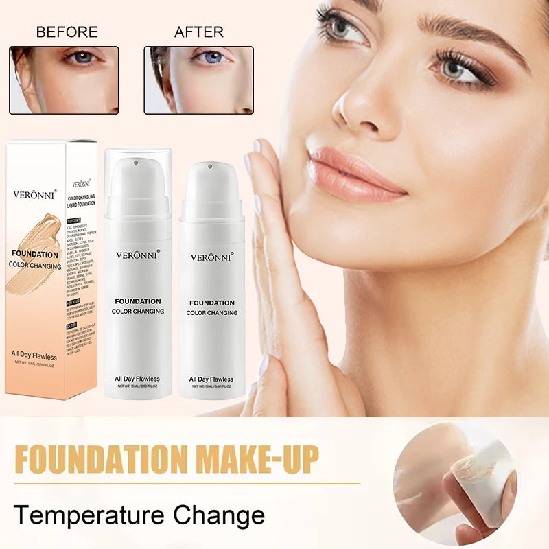 Color Changing Foundation BB Cream,Hydrating Oil Control Foundation with Color-Changing Effect,Lightweight Matte Finish Makeup