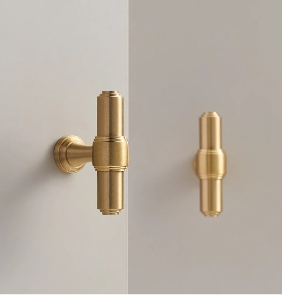 Nurlin Solid Brass French Style Luxury kitchen Cabinet Knobs Wardrobe Drawer Doors Handle Tbar