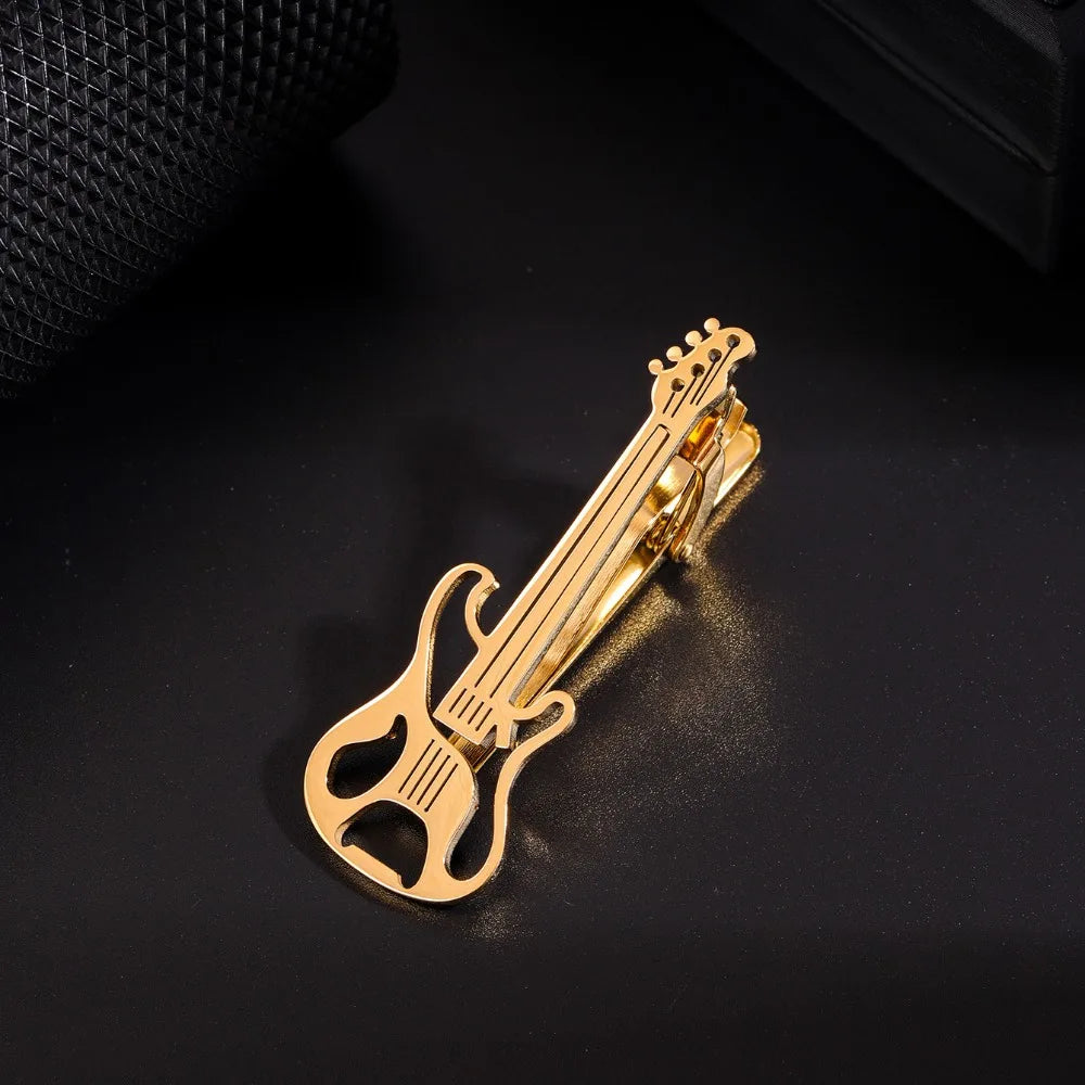 Punk Style Titanium Guitar Musical Note Tie Clip