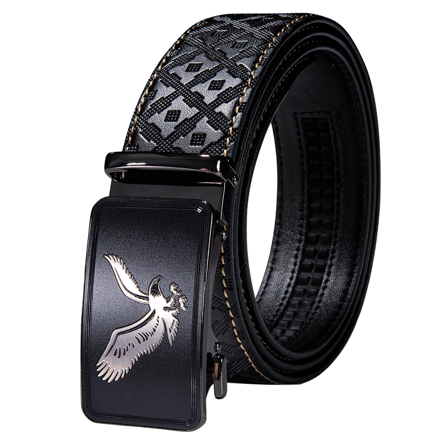High quality black cowhide men's belt with automatic buckle 130cm