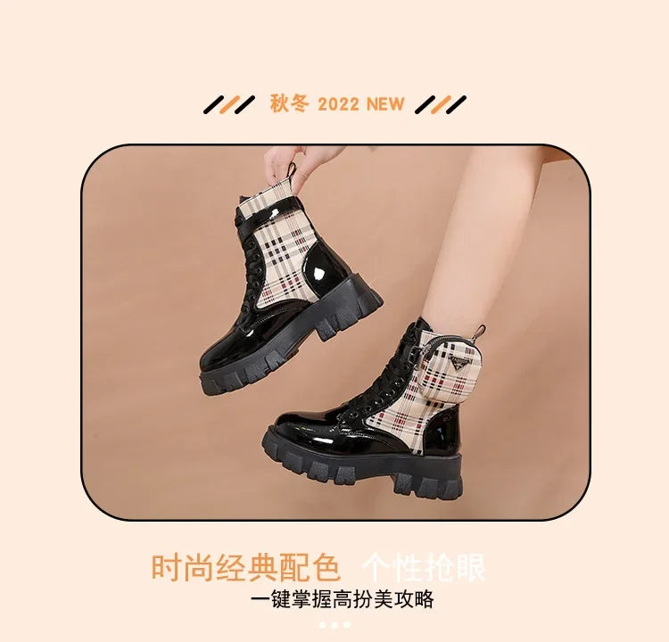 Women's Fashion Short Leather Boots with Thick Soles &amp; Zipper Pocket