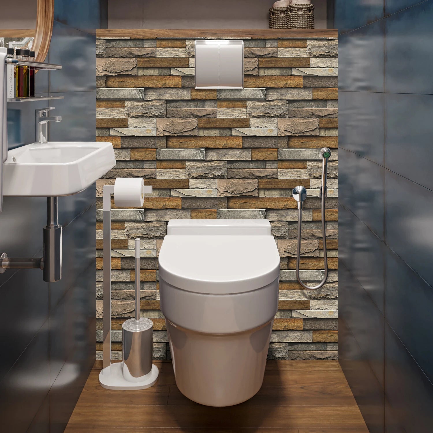 6Pcs 3D Self-Adhesive Wall Sticker 30x15cm Oil Proof Waterproof Brick Stone Imitation Brick Tile Stone Particle Wallpaper Decals
