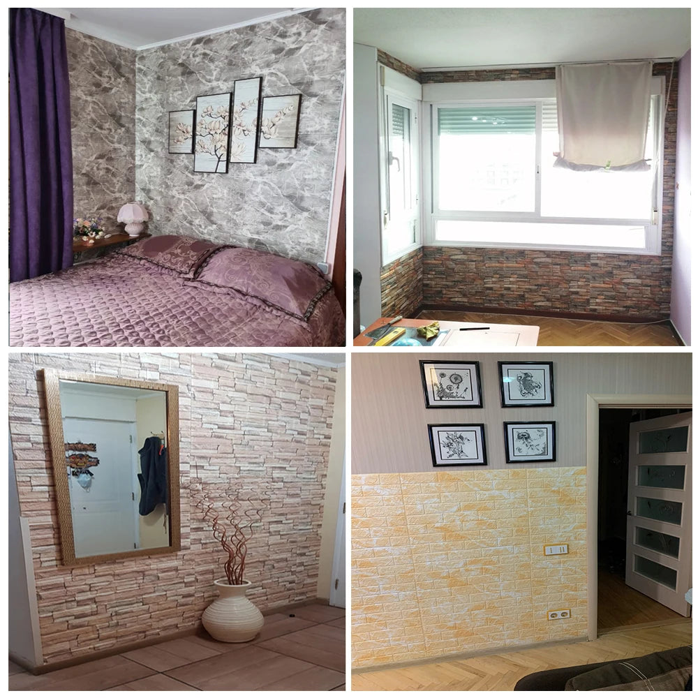 10 Pcs 3D Peel and Stick Wall Stickers Home Decor Living Room Waterproof Foam Vinyl PVC 70X77CM Self Adhesive Panels Wallpaper