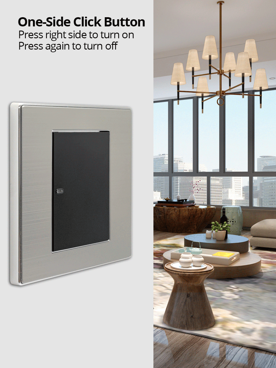 Công tắc đèn âm tường 2 chiều, thép không gỉ, LED.