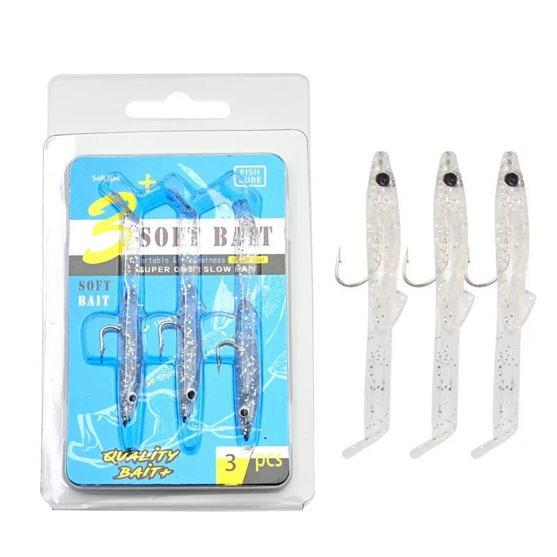 Afishlure Pesca Eel Soft Fishing Lure Glow Soft Bait with Hook Sea Fishing Tackle Raglou Fishing Lure 3pcs 55mm